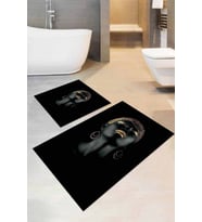 Siyah Zenci Kız Banyo Halısı Klozet 2'li Paspas Seti BS029