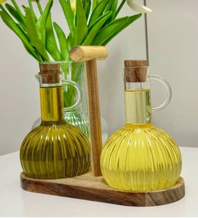 Mien akasya standlı 2li yağdanlık seti borosilikat cam 300 ml