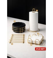 Şık 4'lü Mutfak Sunumluk ve Düzenleyici Seti, Gold Renk