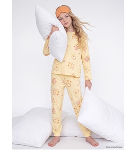 LCW Kids Sarı Bisiklet Yaka Kız Çocuk Pijama Takım