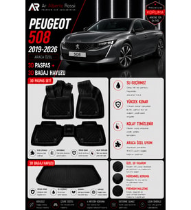 PEUGEOT 508 2019-2026 Araca Özel 3D Paspas + 3D Bagaj Havuzu