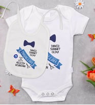 BK Kids Kişiye Özel Sünnet Tasarımlı Bebek Body Zıbın ve Mama Önlüğü Hediye Seti - Model 3