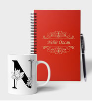 Kişiye Özel Ahşap Kırmızı Defter Kalem Kupa Hediye Seti