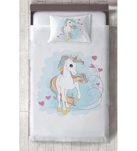 MEKTA HOME BEBEK VE ÇOCUK ODASI Kalpli Unicorn Desenli Yatak Örtüsü