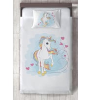 MEKTA HOME BEBEK VE ÇOCUK ODASI Kalpli Unicorn Desenli Yatak Örtüsü