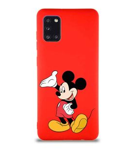 Samsung Galaxy A31 Soft Premier Kapak Mickey Mouse-C Tasarımlı Silikon Kılıf - Kırmızı (Şeffaf)