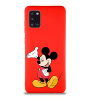 Samsung Galaxy A31 Soft Premier Kapak Mickey Mouse-C Tasarımlı Silikon Kılıf - Kırmızı (Şeffaf)