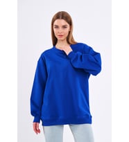 Saks Kadın Pamuklu Oversize Basic Bisiklet Yaka  Sweatshirt