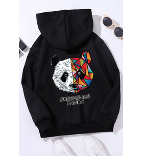 Çocuk  Panda Sırt Baskılı Sweatshirt (Siyah)