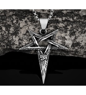 voyageaccessory Paslanmaz Çelik Horus Göz Detaylı Pentagram Yıldız Kolye / 60 cm Zincirli