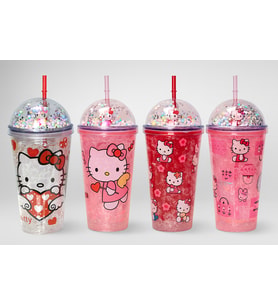 Konyax Sevimli Hello Kitty Pipetli Işıklı Boncuklu Suluk Bardak 400 ml