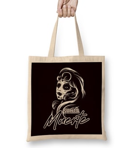 Santa Muerte Mexican Dead Sugar Skull Mexico Female Deity-3 Bez Çanta Uzun Saplı