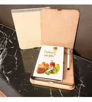 Diyetisyene Hediye Ahşap Kutulu Defter Kalem Set 002