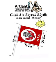 Çıtalı Ata Bayrak Kağıt 21x29 cm 25 Adet Atalı Bayrak Çıtalı Sopalı Büyük Bayrak Plastik Çubuklu Bayrak (Kırmızı-Beyaz)