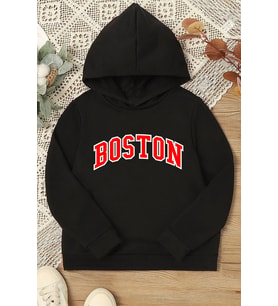 Çocuk Boston Baskılı Sweatshirt (Siyah)