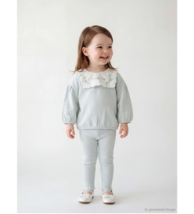 LCW baby Gri Bisiklet Yaka Kız Bebek Sweatshirt Ve Tayt
