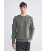 LCWAIKIKI Classic Haki Bisiklet Yaka Baskılı Erkek Kalın Sweatshirt