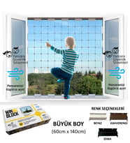 BÜYÜK BOY - WINBLOCK Çocuklar için Pencere Çelik Güvenlik Ağı – Yeni Nesil Pencere Korkuluk Sistemi (Beyaz)