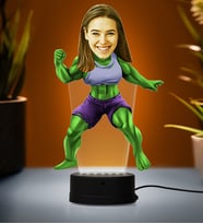 Doğum Günü Hediyesi,Sevgiliye Hediye, Kişiye Özel Fotoğraflı Kadın Hulk Karikatür 3D Led Lamba (Beyaz)
