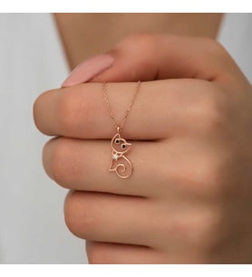 925 Ayar Gümüş Rose Kedi Kadın Gümüş Kolye