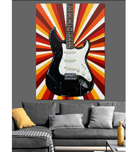 Retro Fonlu Elektro Gitar Dekoratif Kanvas - Mdf Ahşap Tablo