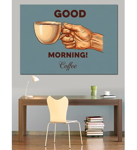 "Good Morning Coffee" Yazılı Retro Afiş Dekoratif Kanvas - Mdf Ahşap Tablo