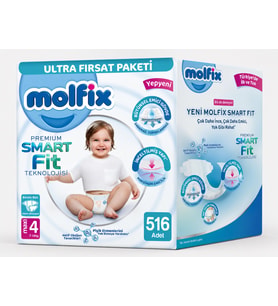 Molfix Premium Smart Fit Bebek Bezi 4 Beden 7-14 KG Maxi 516 Adet Ekstra Ultra Fırsat Pk