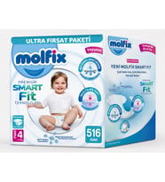 Molfix Premium Smart Fit Bebek Bezi 4 Beden 7-14 KG Maxi 516 Adet Ekstra Ultra Fırsat Pk