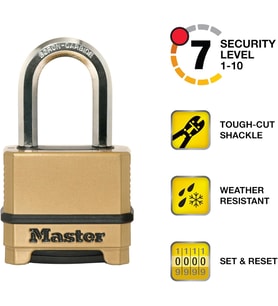 Master Lock Dış Mekanlar Için Sağlam Şifreli Kilit, Çelik Çinko, Pirinç Kaplama, 1-1/2 Inç (1-1/2 In