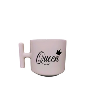 Queen Yazılı Krem Rengi T Saplı Eğlenceli Yazılı Özel Tasarım Baskılı T Kupa Bardak Latte Bardağı