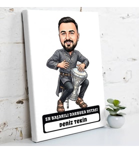 Darbuka Ustasına Hediye Erkek Karikatürlü Kanvas Tablo