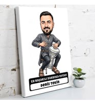 Darbuka Ustasına Hediye Erkek Karikatürlü Kanvas Tablo