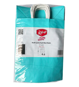 Büküm Saplı Kraft Kağıt Karton Hediye Çanta Poşet Torba - Mavi 2 - 25x31 Cm. - 25 Adetlik 2 Paket