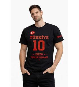 Erkek TÜRKİYE Baskılı Tişört 2026 Dünya Kupası Taraftar Forma T-Shirt - Siyah