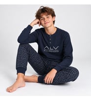 Genç Erkek Pamuklu Lacivert Renk Pijama Takımı AL001 V1 BB2431