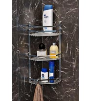 Geseus Üç Katlı Kancalı Banyo Köşe Rafı Krom ES076 KRM