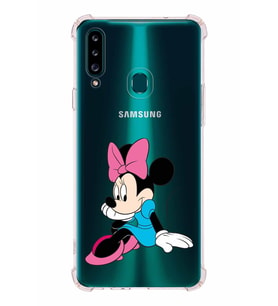 Samsung Galaxy  A20s  Köşe Korumalı Antişok Kapak Minnie Mouse Tasarımlı Şeffaf  Kılıf
