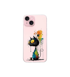 iPhone 15 ile Uyumlu Splash Kedi Tasarımlı Şeffaf Silikon Kılıf