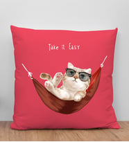 BK Gift Kedi Tasarımlı Kırmızı Kırlent Yastık, Arkadaşa Hediye, Ev Dekorasyonu, Ev Hediyesi-2