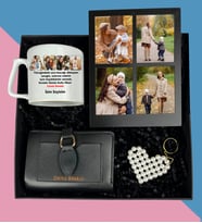 Anneler Gününe Özel 4 Fotoğraflı Siyah Masaüstü Kolaj Çerçeve Çay Ve Nescafe Fincanı Bayan Cüzdan İnci Anahtarlık