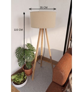 3 Ayaklı Tripod Lambader Bej Kumaş Başlık