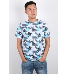 Erkek Bisiklet Yaka Baskılı T-shirt %100 Pamuk Tişört