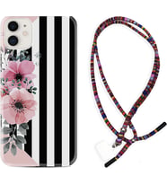Apple iPhone 11 12 13 Mini Kılıf Boyun Asklı Rasta Silikon Flowers 4 1390