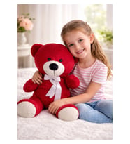 50 Cm Elyaf Dolgulu Toscano İthal Kumaş Pofuduk Sevimli Ayıcık Peluş Ayı Peluş Oyuncak (Kırmızı)