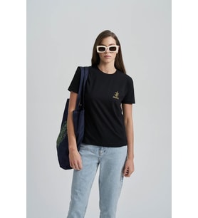 Blues Eyes Kadın Baskı Taş T-Shirt (Siyah)