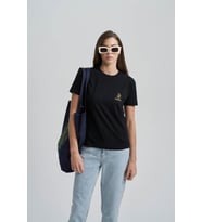 Blues Eyes Kadın Baskı Taş T-Shirt (Siyah)