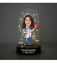 Kadın Kalp Doktoru Karikatürlü Işıklı Fanus Biblo