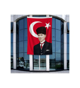 Ay Yıldız Kalpaklı Atatürk Portresi Poster Bayrak Raşel Kumal 4x6 metre ATA43