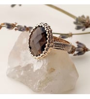14k Altın Dumanlı Topaz Taşlı Yüzük