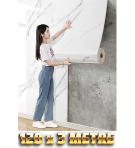 120cm x 3 Metre Rulo Premium Beyaz Mermer Desenli Yapışkanlı Duvar Paneli Kağıdı Ev Ofis BASIC